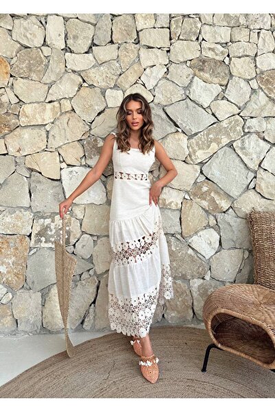 1Moda1Tarz Imported Linen Fabric Lined Special Design Summer Maxi Elibse