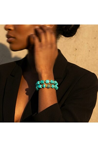 COCOSH TAKI Turquoise Color Beaded Gold Detailed Multi-Combination Bracelet