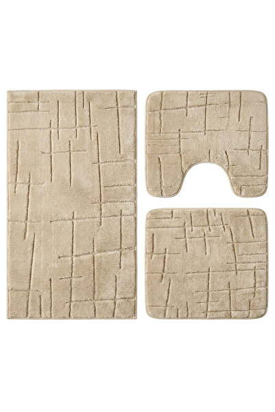 OEM Set covoare baie antiderapante, 3 piese, bej, textură soft crestată