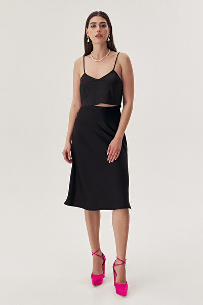 EMA\T Black Satin Midi Skirt