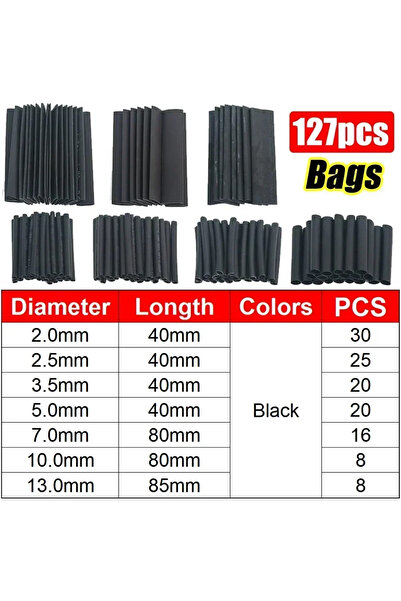 Choice5 مجموعة أنابيب انكماش حراري سوداء بأحجام متنوعة - 127 قطعة (أكياس) لتو...