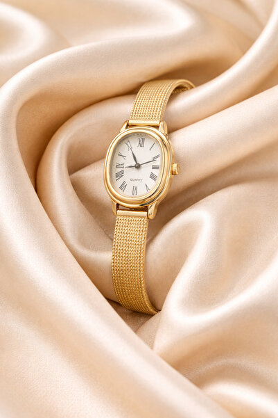 İnogge Rovero Hasır Kordonlu Gold Renk Minimal Roma Rakamlı Kadın Kol Saati