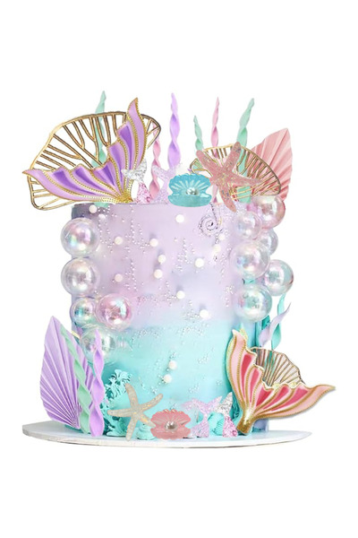 choice2 Style 2 Mermaid Tail Cake Toppers White Pearl Balls for Girl Kid Birt...