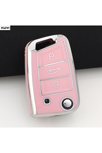 Choice19 Pink only case 3 Butt TPU Car Key Case Cover Holder For VW Volkswage...