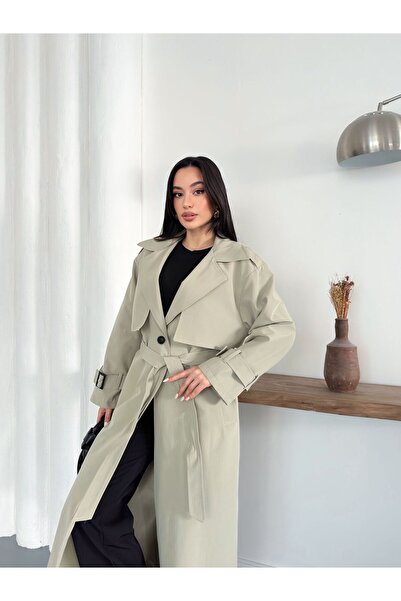 Ekim Store Cape Belted Buttoned Long Trench Coat