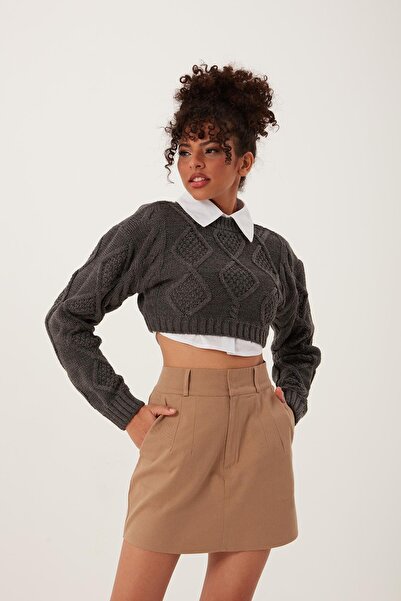 QUHOX Women's Knitwear Sweatshirt Anthracite