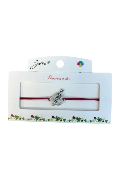 JOLIE Set of 5 Bracelet with Metallic Pendant, Jolie, Red Textile Cord, Heart...