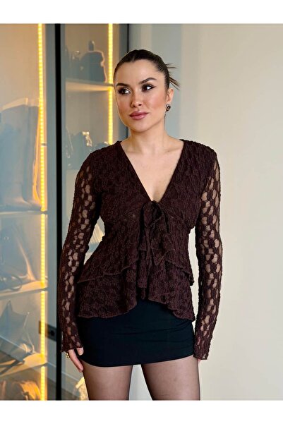 ROUPAS COLLECTİON Bağlama Detaylı Dantel Bluz