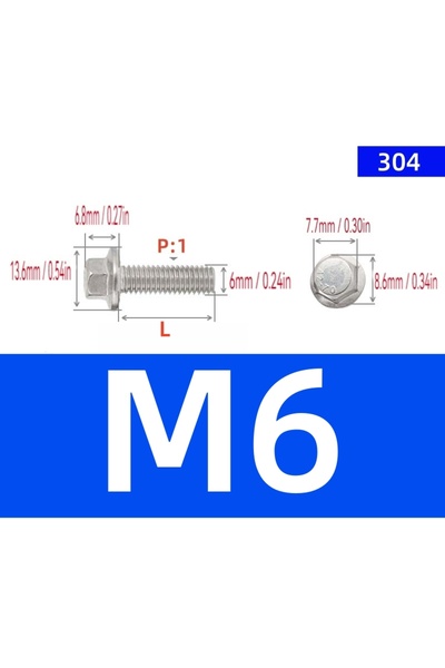 Choice19 x20mm DIN6921-M6-10Pcs 5-10Pcs 304 Stainless Steel Hex Flange Bolts ...
