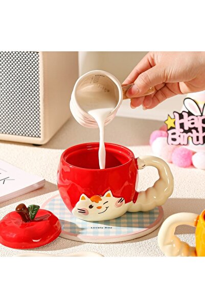 Livava Cat Ceramic Mug with Apple Design, Stylish Design, Gift Boxed, Coffee ...