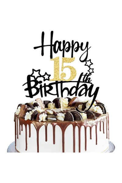 choice2 number15 2PCS Gold Black Happy15th Birthday Cake Topper for Birthday ...