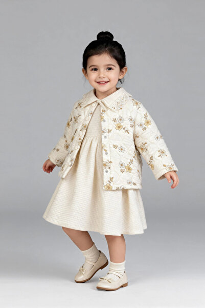 Kidmark Çocuk Modası Floral Detailed Baby Girl Cardigan Dress