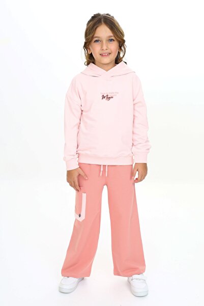 Toontoy Girl's 2-Piece Set: Printed Hooded Sweatshirt & Elastic Waist Wide-Le...