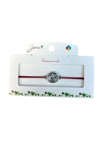 JOLIE Set of 5 Bracelet with Metallic Pendant, Jolie, Red Textile Cord, Ganes...