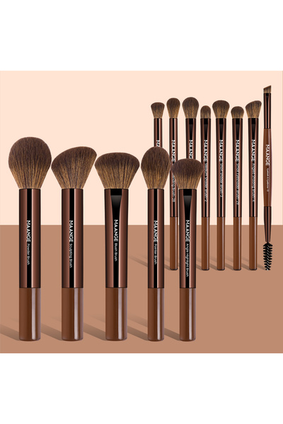 Choice1 مجموعة فرش مكياج بنية داكنة مكونة من 13 قطعة: فرشاة كريم الأساس، فرشا...