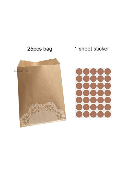 Choice3 25 كيس هدايا صغير من ورق الكرافت دانتيل 18×13 سم مع ملصق - أكياس لطيف...