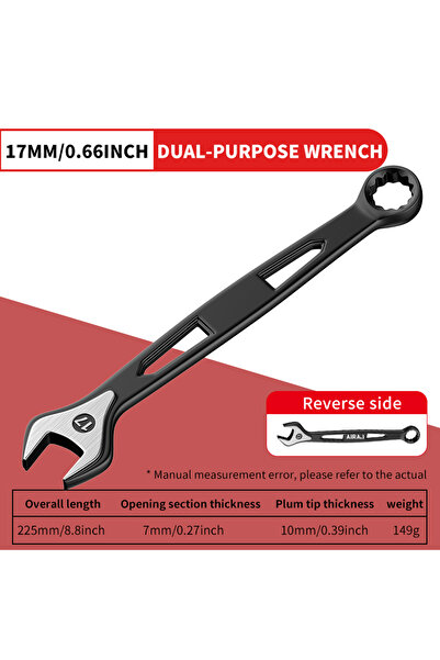 Choice19 17mm Dual-Ended Wrench, Ratchet Wrench, Industrial Grade, Hardware T...