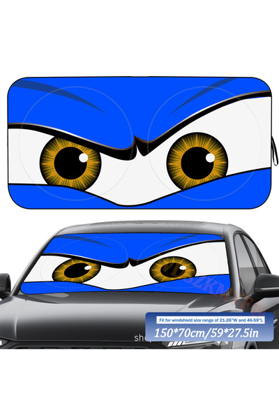choice2 واقي شمس قابل للطي على شكل عين شيطان كرتونية زرقاء للسيارة، مقاس 59 ×...