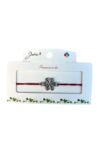 JOLIE Set of 5 Bracelet with Metallic Pendant, Jolie, Red Textile Cord, Flowe...