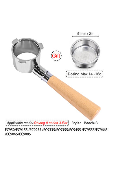 Choice3 9 Series Beech B 51mm Bottomless Portafilter For Delonghi 9 Series Co...