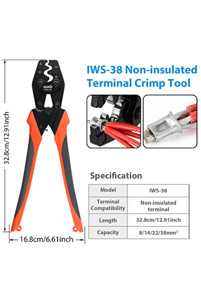 Choice3 IWS-38 IWS-6/8/16/38 crimper plier Ratchet Crimping Tool for Non-Insu...