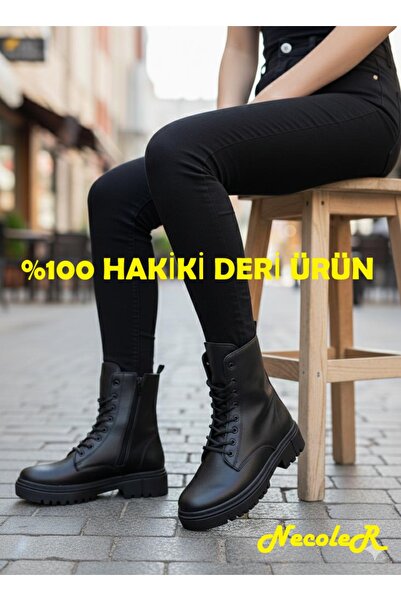 Neco Cizme de damă din piele naturală, talpă anti-alunecare cusută, cu fermoa...