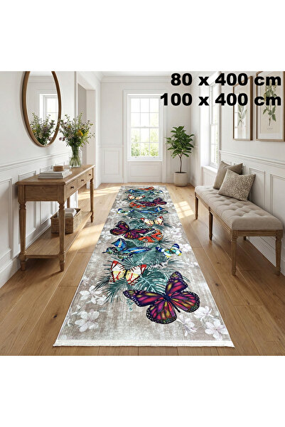 OEM Non-slip hallway rail, 100x400 cm, floral pattern with butterflies, multi...