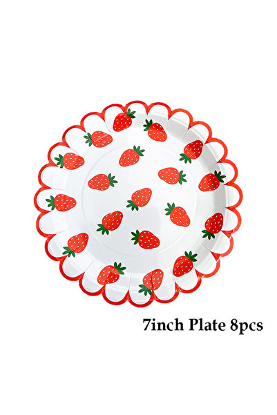 Choice32 ٨ أطباق مقاس ٧ بوصات بتصميم الفراولة، زينة لحفلات أعياد ميلاد البنات...