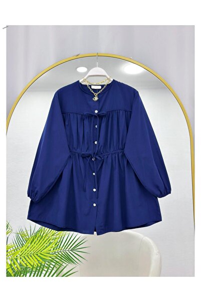 YEDİLALE Shrimped Lace-Up Zero Neck Loose Tunic [Loose Fit]