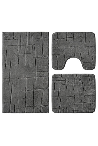OEM Non-slip bathroom rug set, 3 pieces, modern notched design