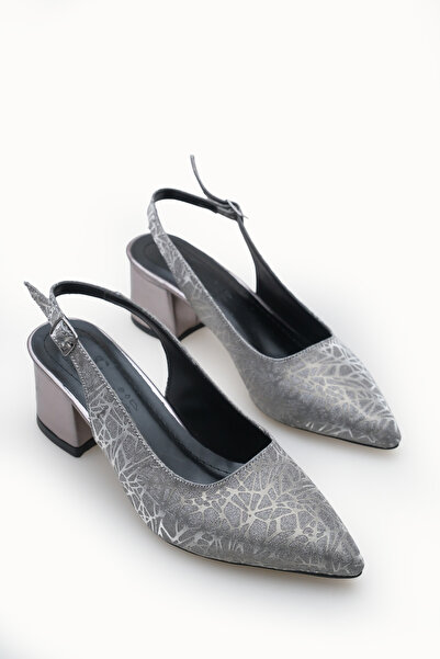 Riccon Women's Pointed Toe Open-Back Heeled Shoes 0012420 Platinum Textured