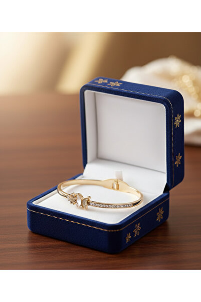 stainless steell gold renk zincirli kelebek çiçek model çelik kelepçe bileklik