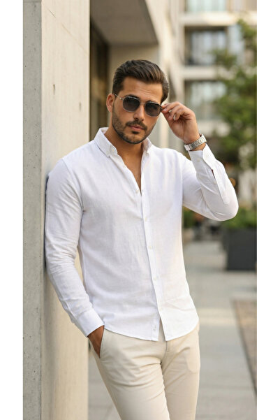 Kanonik Education Men's Long Sleeve Casual Linen Shirt