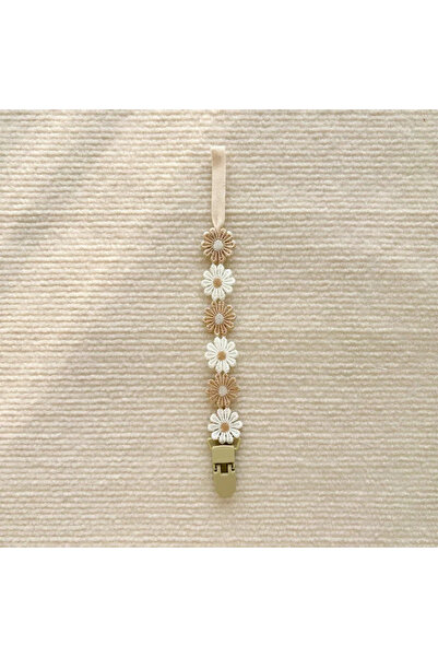 Choice1 مشابك لهاية صغيرة بلون الكاكي مزينة بزهرة الأقحوان، سلسلة مانعة للسقو...