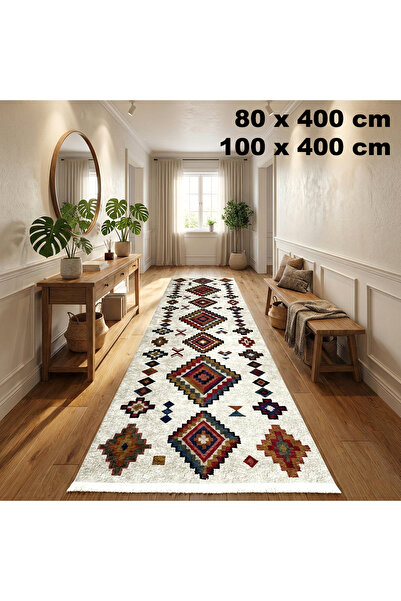 OEM Anti-slip hallway rail, 80x400 cm, ethnic pattern, multicolor beige