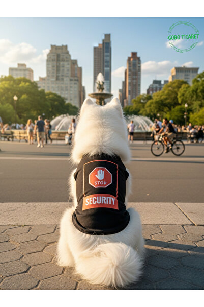 Gobo Siyah Stop Security (Güvenlik) Baskılı Kedi ve Köpek Kıyafeti Tişörtü El...