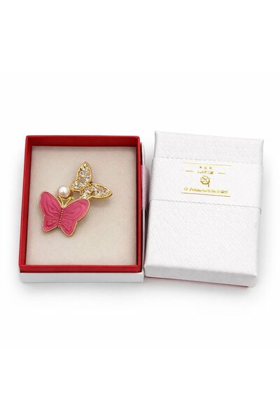 OEM Broșă Elegantă Fluture Roz cu Perlă și Cristale, Finisaj Auriu, Design De...