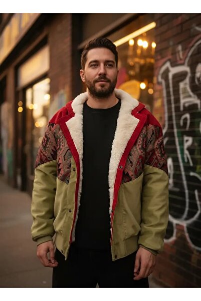 CANMODA (7805) Recien Unisex Fur Collar Vintage Aztec Jacket Oversize 90S Coa...