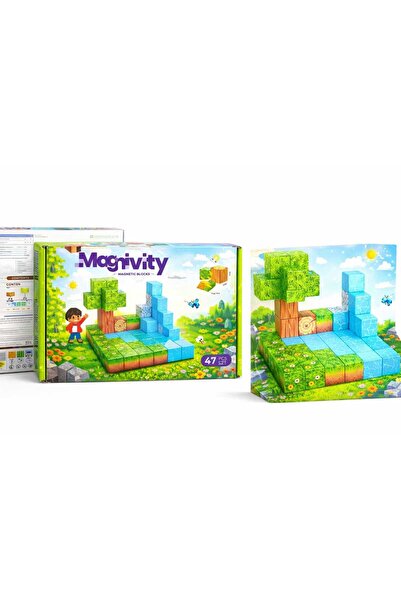 Aksoy Toys Orman Temalı Manyetik Bloklar 47 Parça Güçlü Mıknatıslı Yaratıcılı...