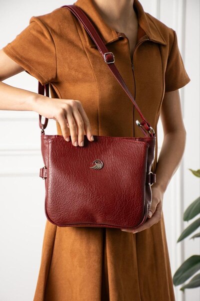 Çanta Trend Soft Faux Leather Claret Red Women's Crossbody Bag with Shoulder ...