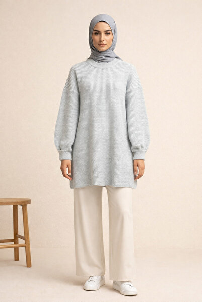 FERHEL Casual Knitwear Tunic Round Neck - Light Gray