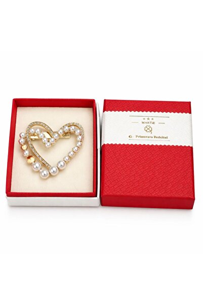 OEM Elegant Heart Brooch with Decorative Pearls, Gold Finish, Premium Design