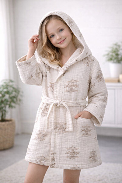 MODA Boys and Girls Belted Colorful Patterned Cotton Hooded Shower Bathrobe D...