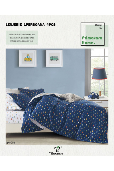 FIONNA.RO 100% Cotton Duvet Cover Set 1 Person - Cars