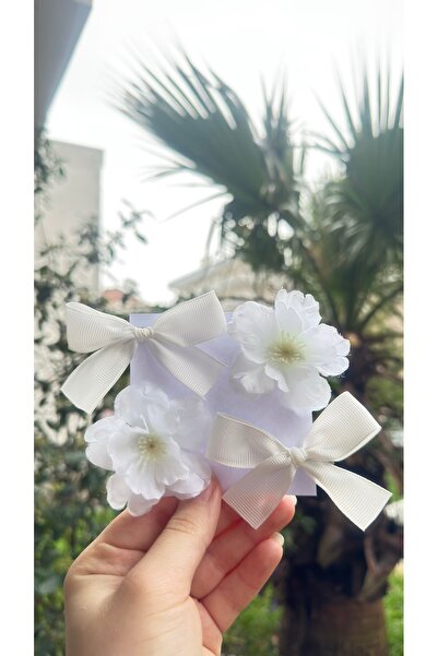 Toka Perisi Girl's White Flower Ribbon Buckle Set (3cm Metal Clip)