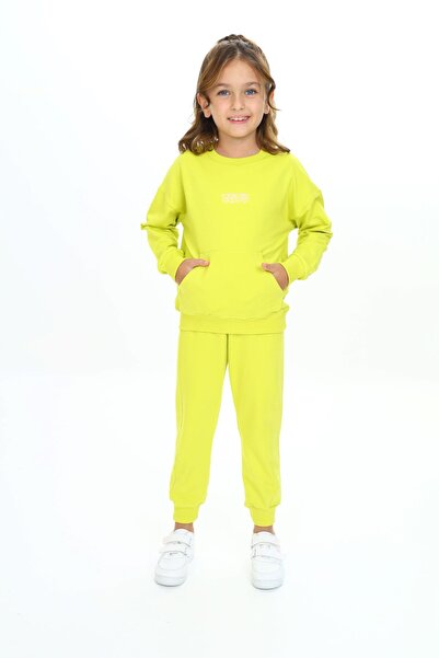 Toontoy Girl's 2-Piece Set Embroidered Printed Crew Neck Sweatshirt with Pock...