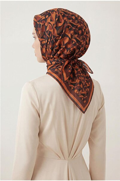 Silk Home Cotton Blend Scarf Orange Retro Geometric Pattern Soft Textured Non...