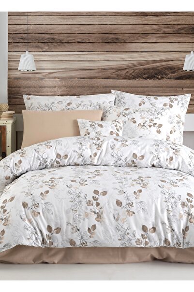 NazeninHome Ranforce 100% Cotton Duvet Cover Set with Elastic Sheets Double S...