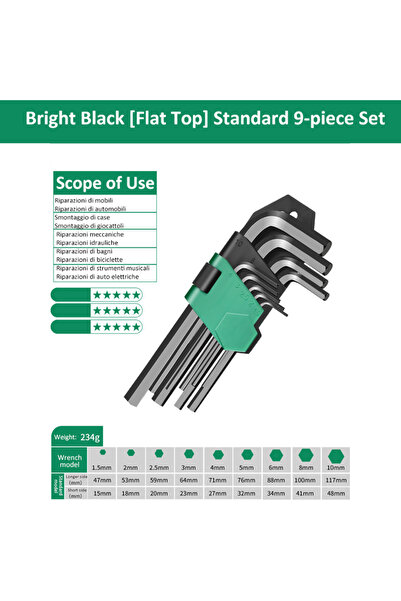 choice2 Flat head 9Pcs Hex Wrench Set L Type Allen Key Set 1.5-10MM Hexagon F...