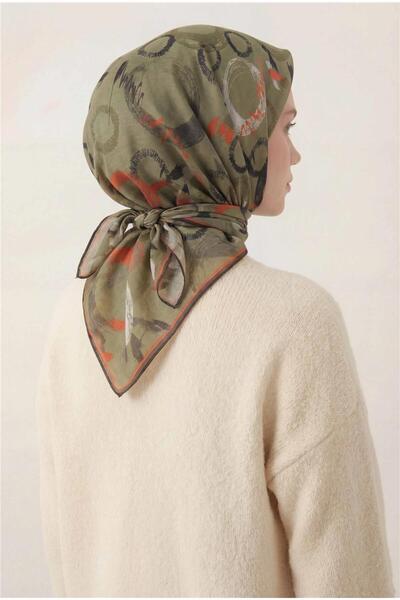 Silk Home Cotton Blend Scarf Green Abstract Geometric Pattern Soft Textured N...